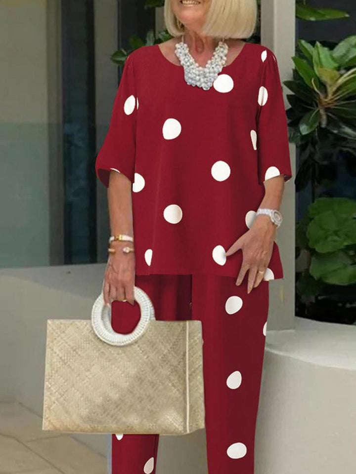 Casual stippenprint tweedelige set