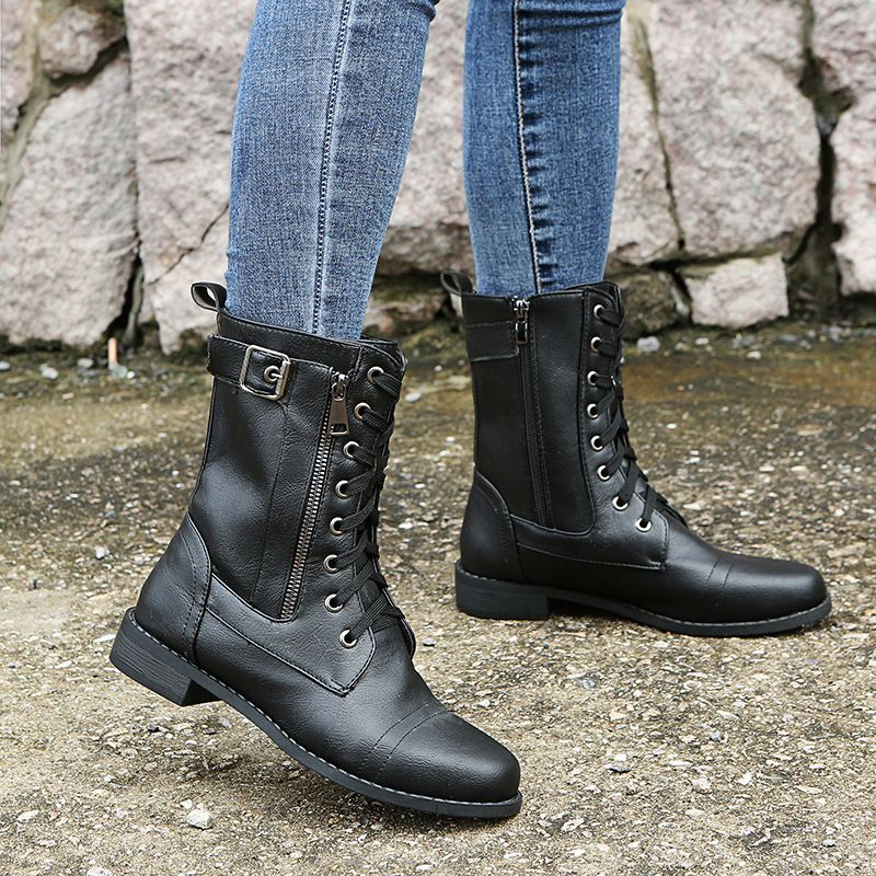 Dames Lederen Orthopedische Schoenen met Zijritsluiting en Ronde Neus
