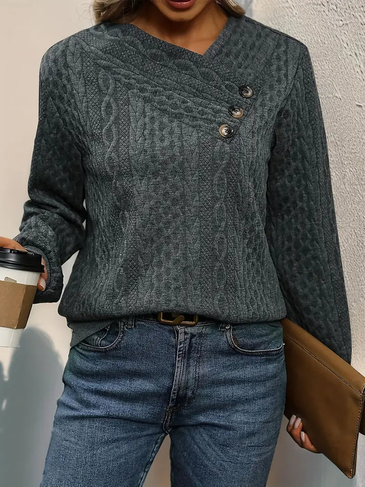 Casual lange mouwen pullover met schuine schouder