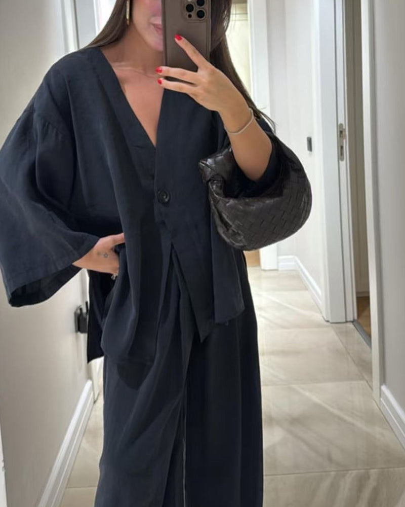 Comfortabele V-hals Casual Tweedelige Set