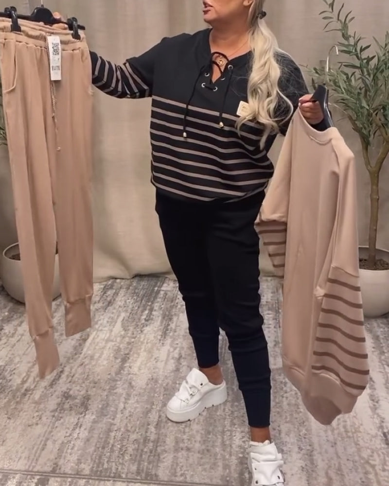 Casual gestreepte enkelsport tweedelige sets