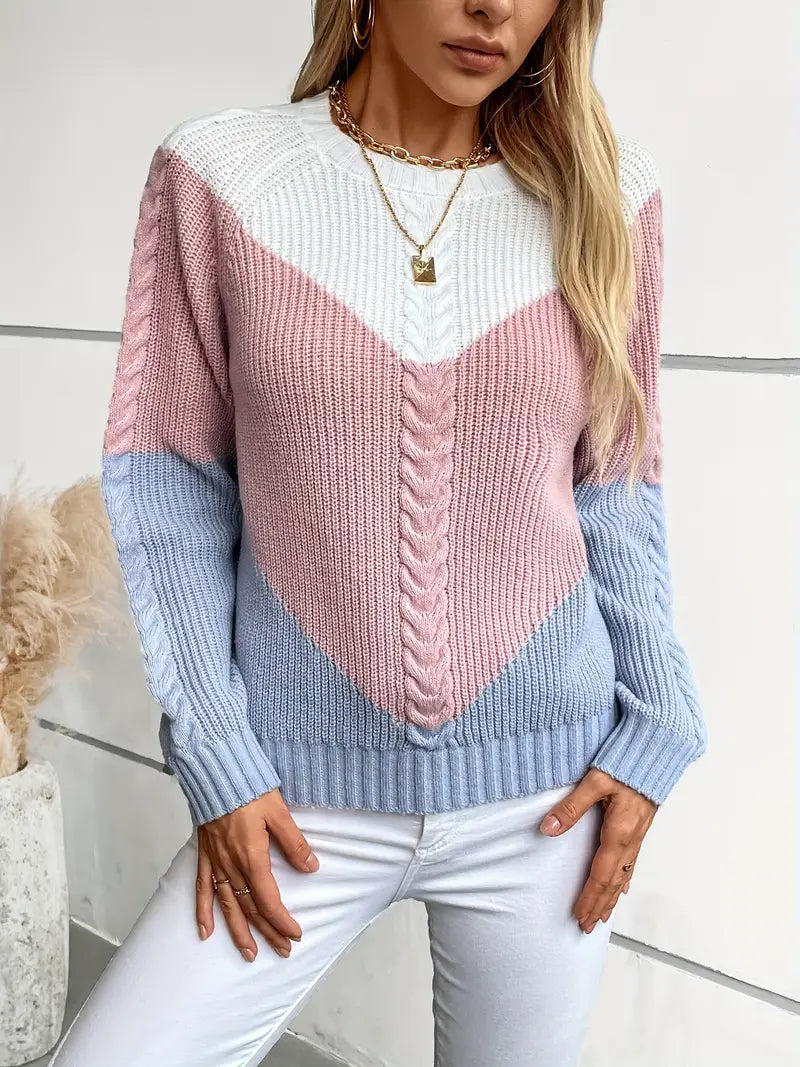 Chique Color Block trui met ronde hals voor dames