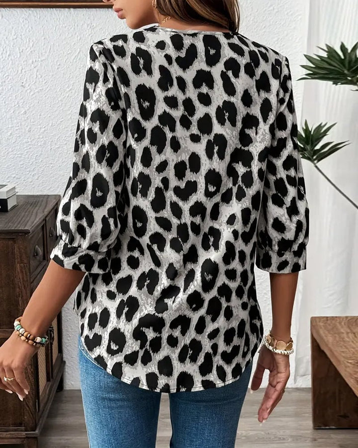 Losse Blouse met Luipaardprint en Halve Mouwen