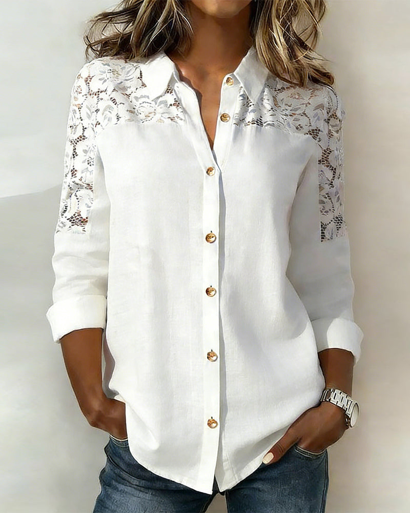 Fashion Blouse met Kant Patchwork Revers