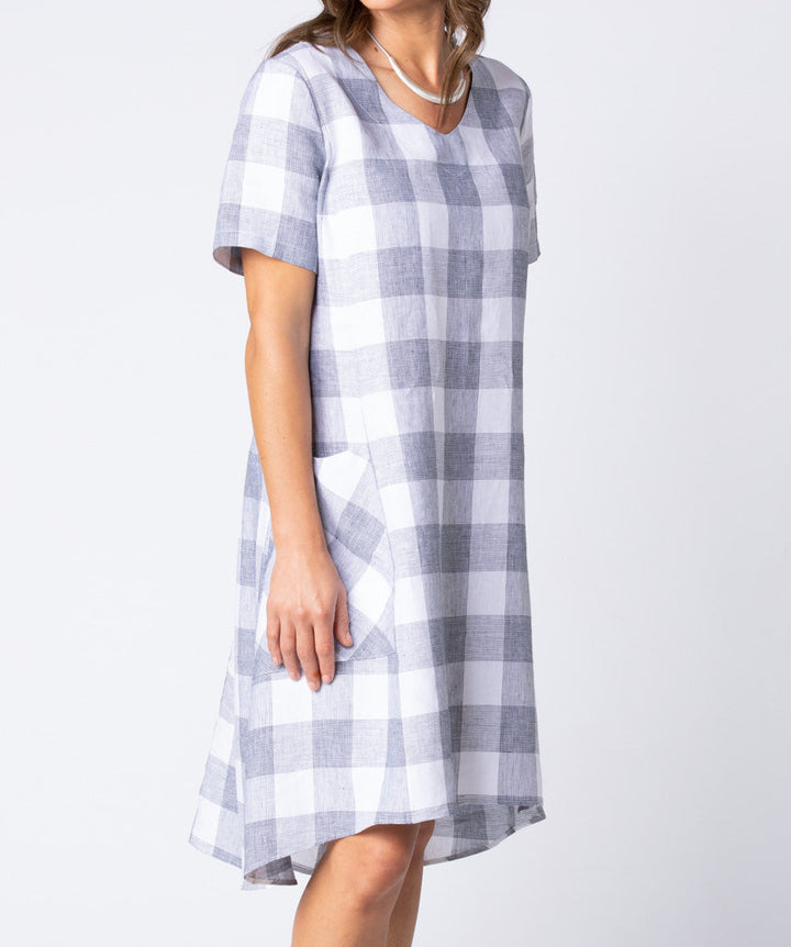 Floaty Check Jurk in Soft White stof
