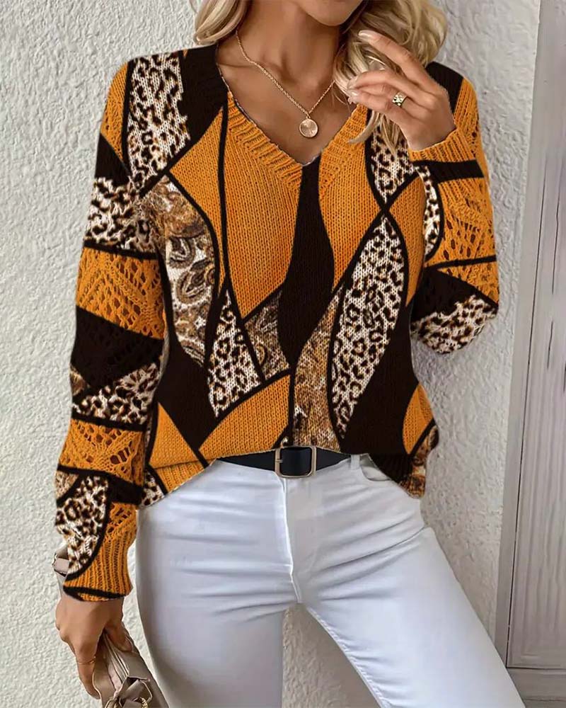 V-hals Trui met Leopardprint en Openbrei