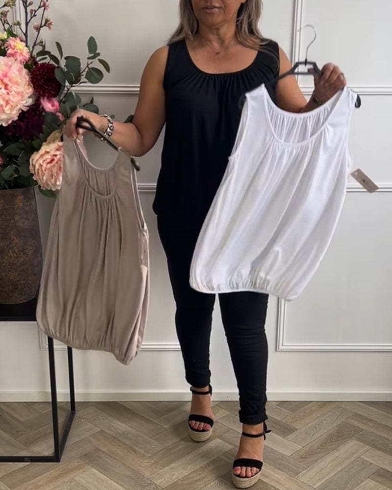 Mouwloze Effen Geplooide Tanktop