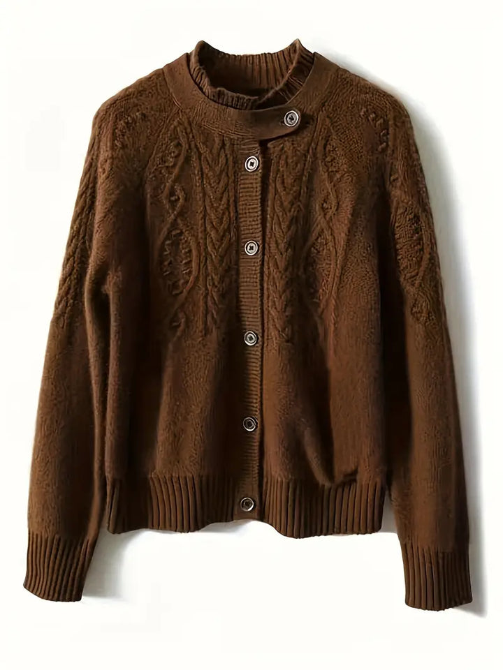 Elegant Bruin Cable-Knit Cardigan met Decoratieve Knopen