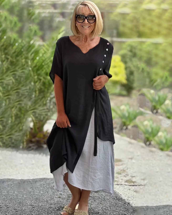 Asymmetrische jurk met korte mouwen