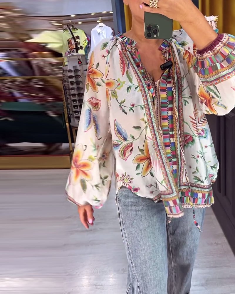 Sexy V-hals Blouse met Fashion Print