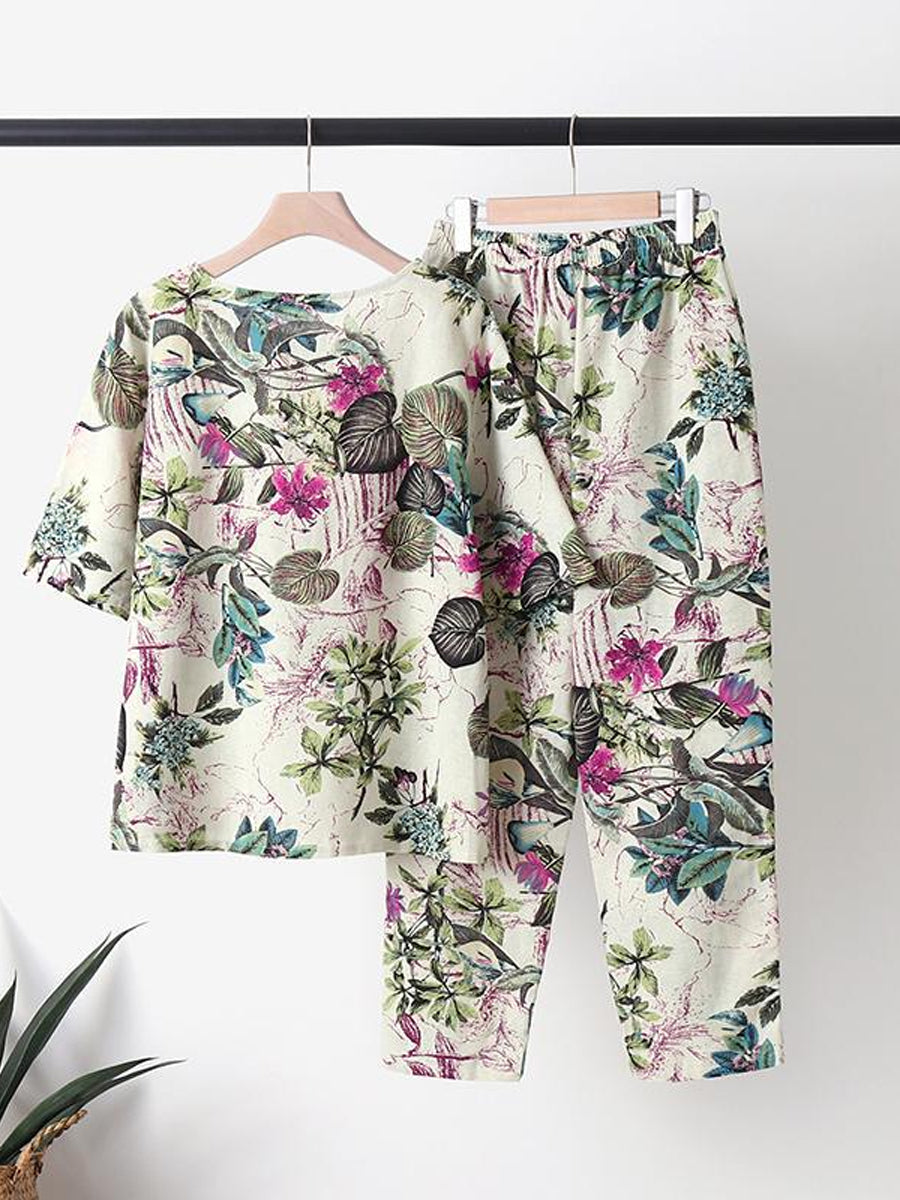 Tweedelig set met bloemenprint en ronde hals
