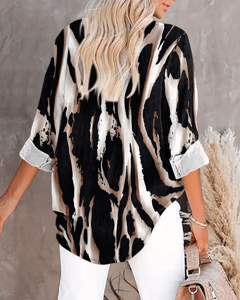 Blouse met opstaande kraag en onregelmatige print