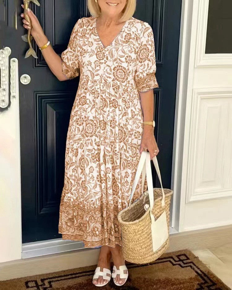 Diepe V halflange boho tuniekjurk