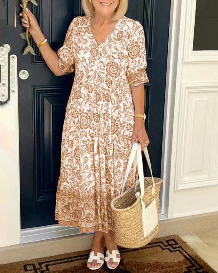 Diepe V halflange boho tuniekjurk