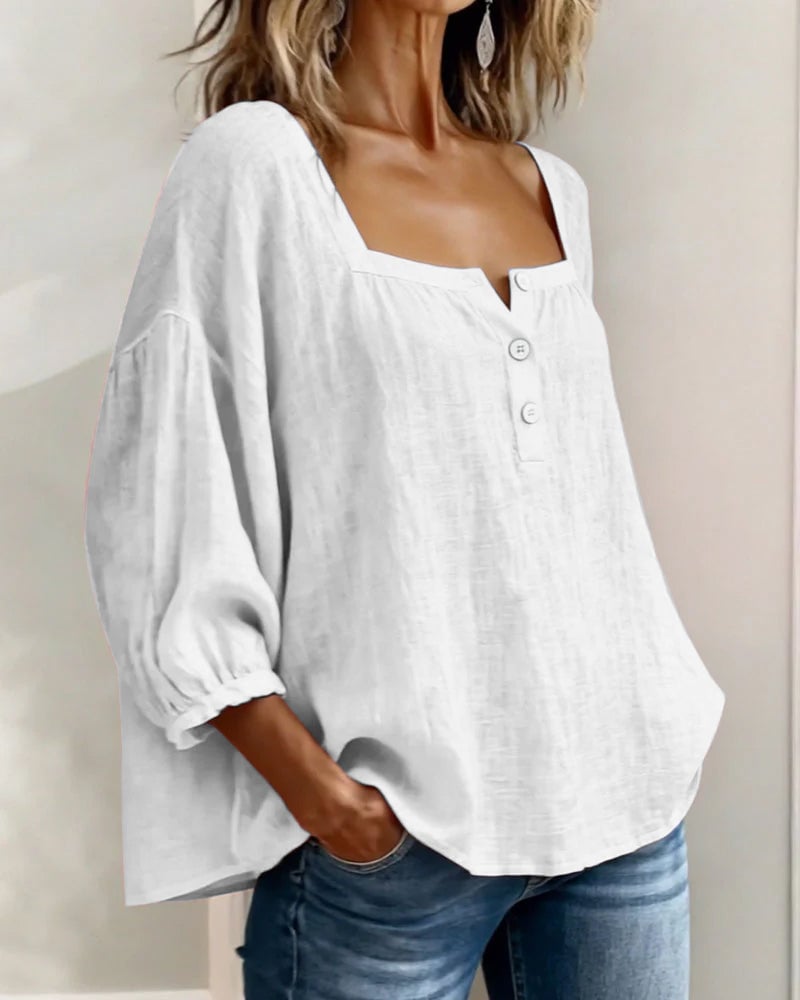 Simpele blouse met vierkante hals en lange mouwen