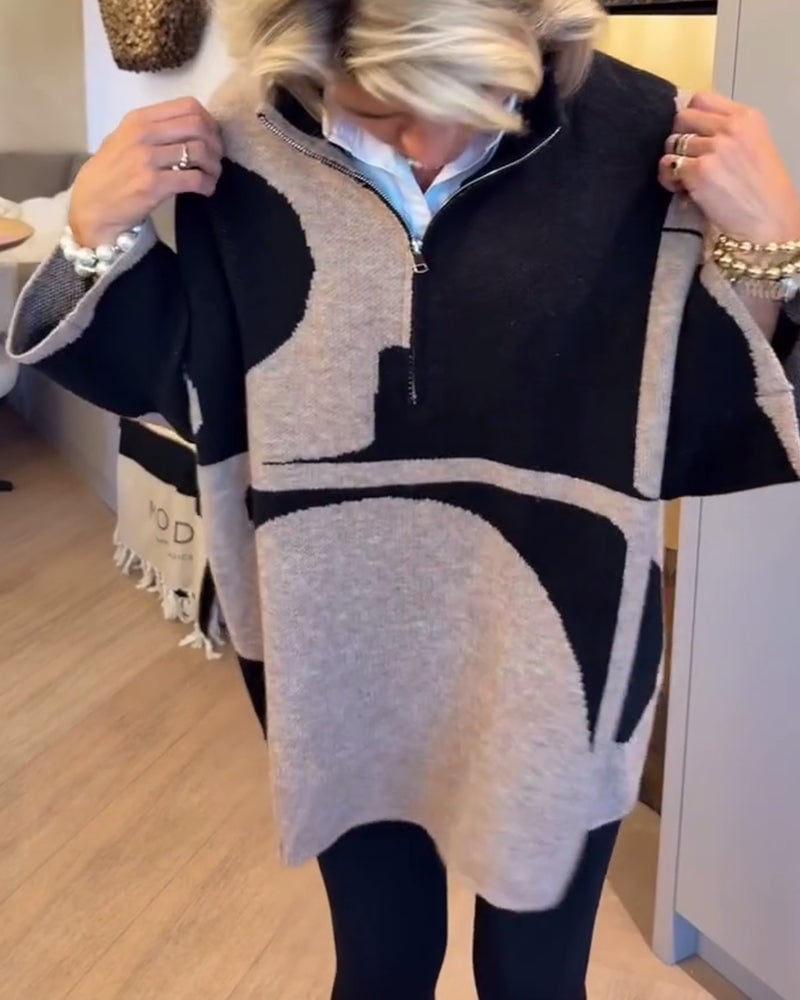 Modieuze sweater met half-zip en opstaande kraag