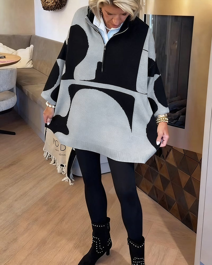 Modieuze sweater met half-zip en opstaande kraag