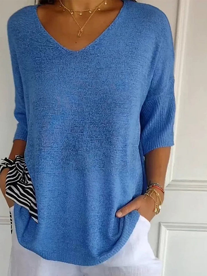 Gebreide V-hals blouse in effen kleur