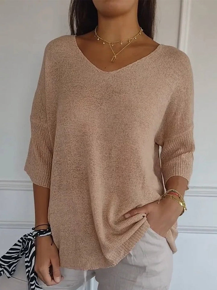 Gebreide V-hals blouse in effen kleur