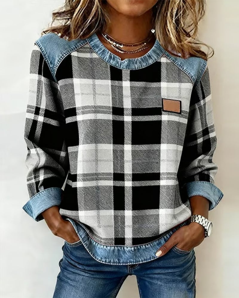 Ruitjes Patchwork Fashion Sweatshirt
