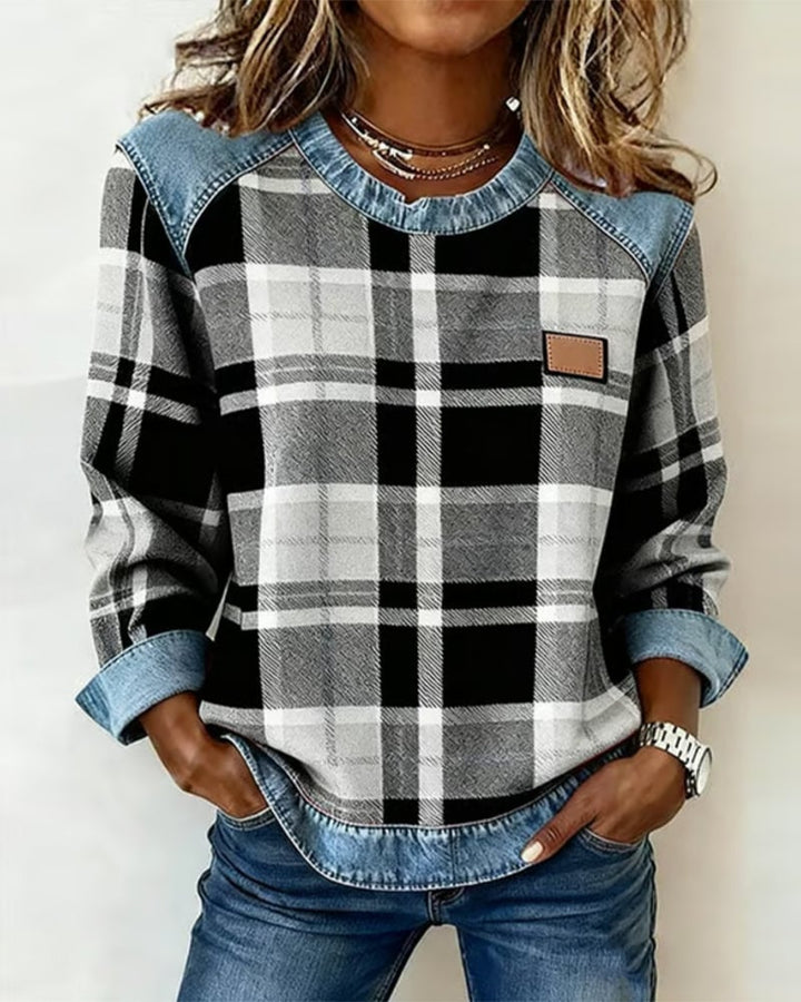 Ruitjes Patchwork Fashion Sweatshirt