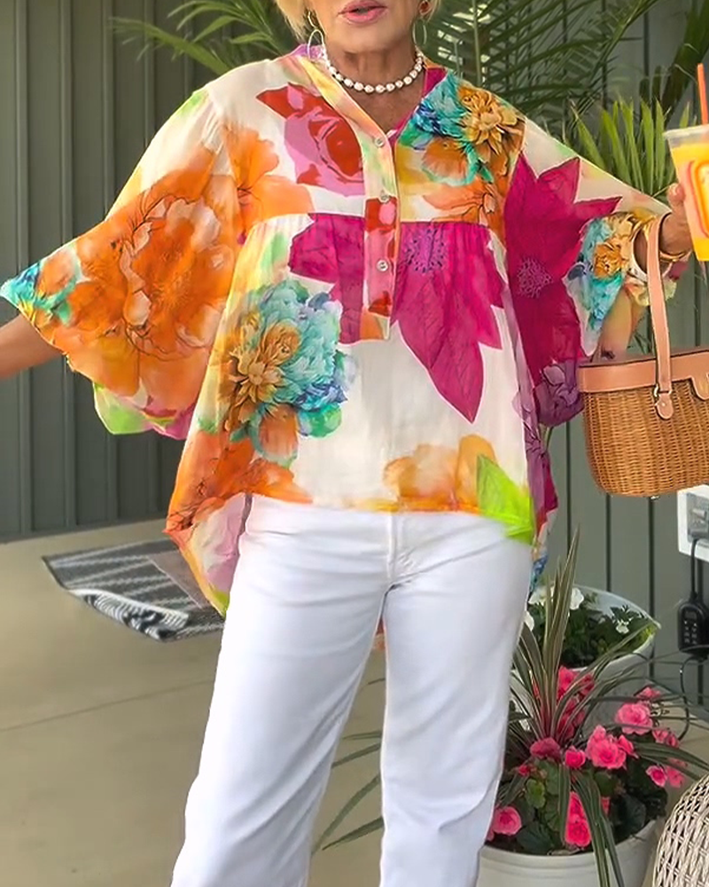 Blouse met lange mouwen in olieverfstijl