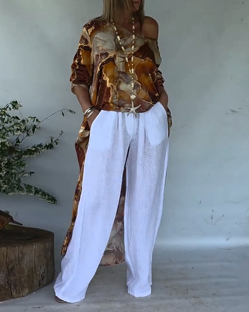 Modieuze Blouse met Print en Split