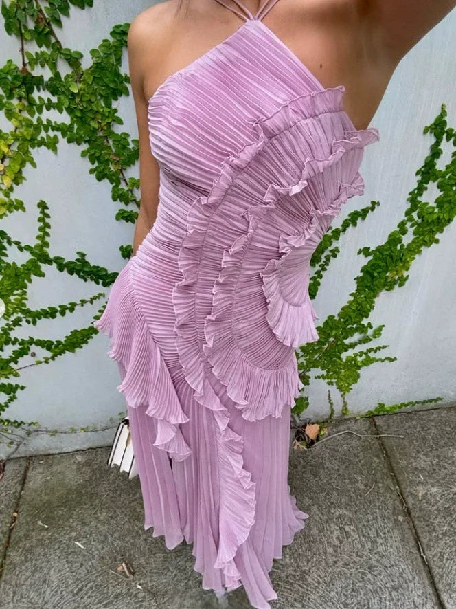 Slimming Pleated Chiffon Dress – Flowy Favoriet voor Coastal Getaways