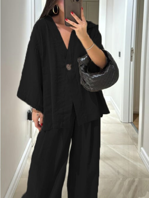 Comfortabele V-hals Casual Tweedelige Set