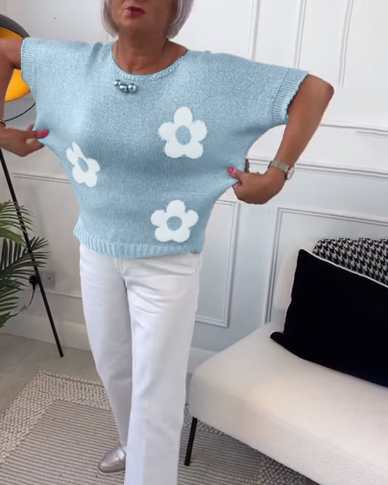 Slim Floral Pullover Sweater met ronde hals