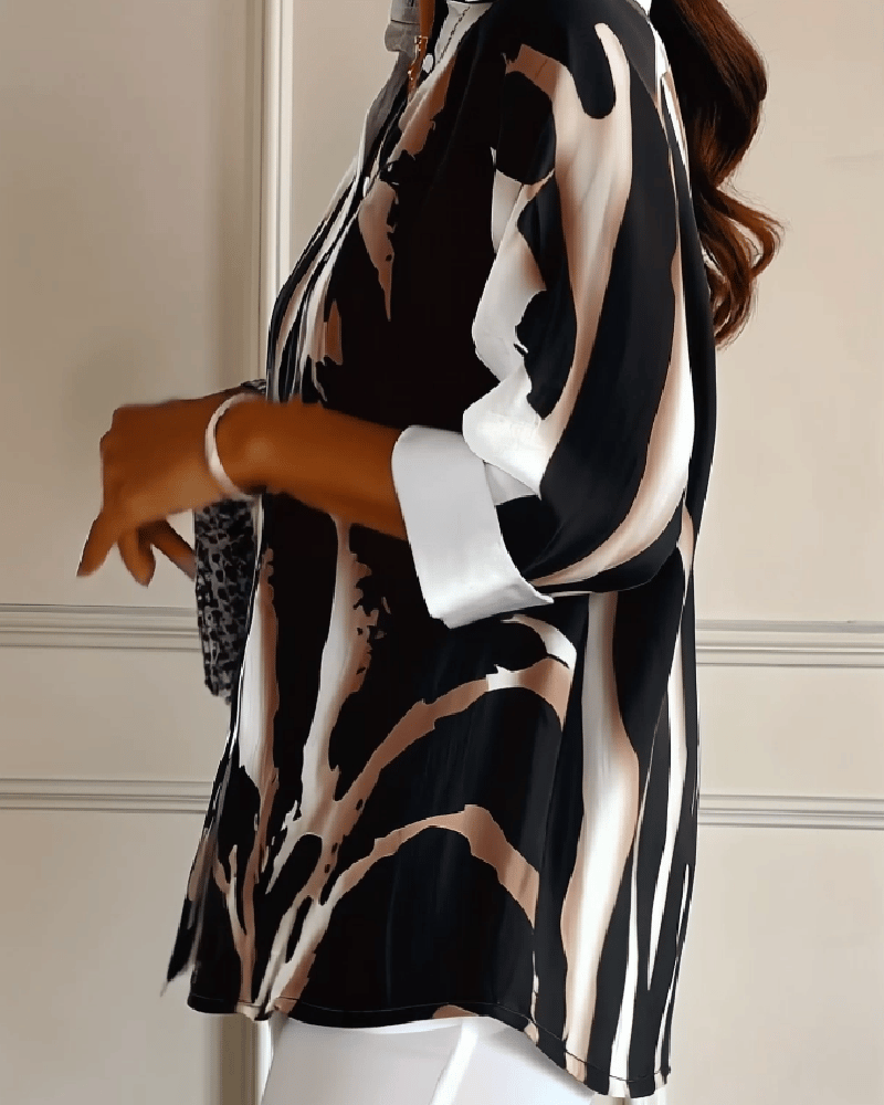 Blouse met opstaande kraag en onregelmatige print