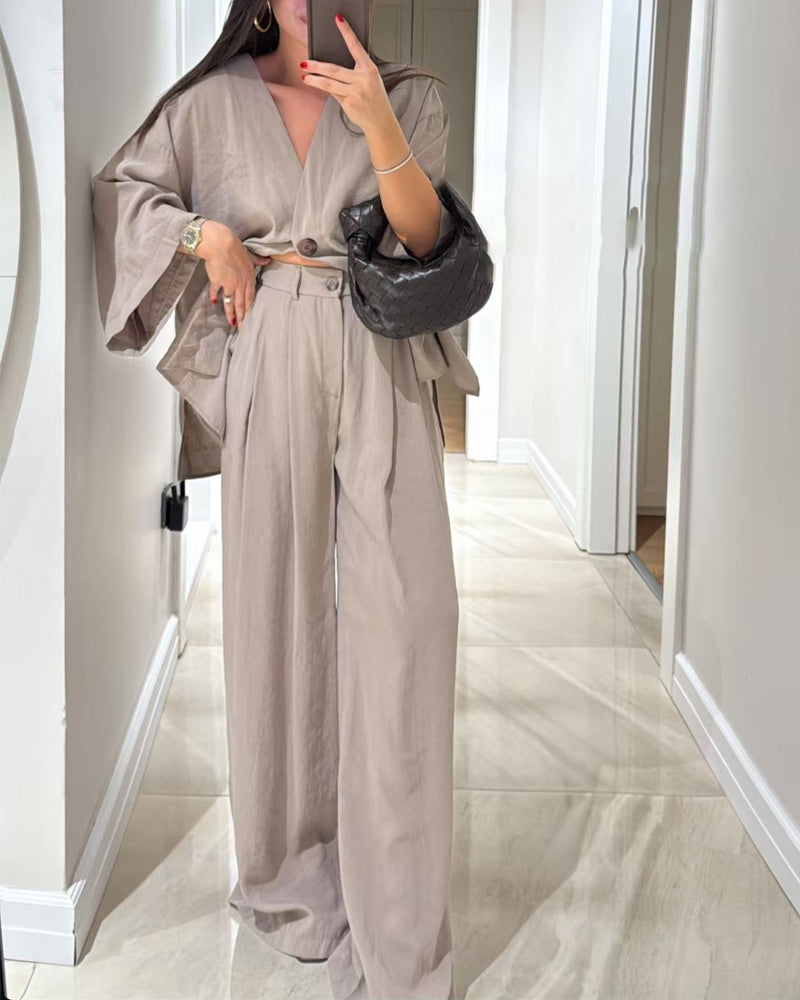 Comfortabele V-hals Casual Tweedelige Set