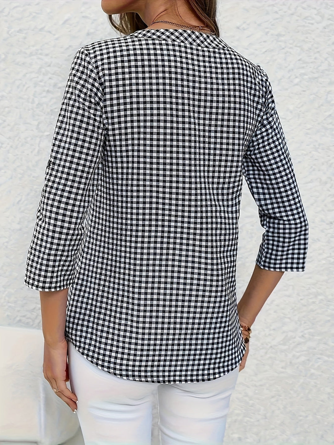 Elegante V-hals Ruitjesblouse
