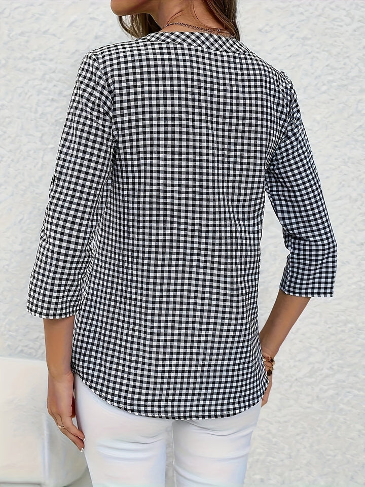 Elegante V-hals Ruitjesblouse