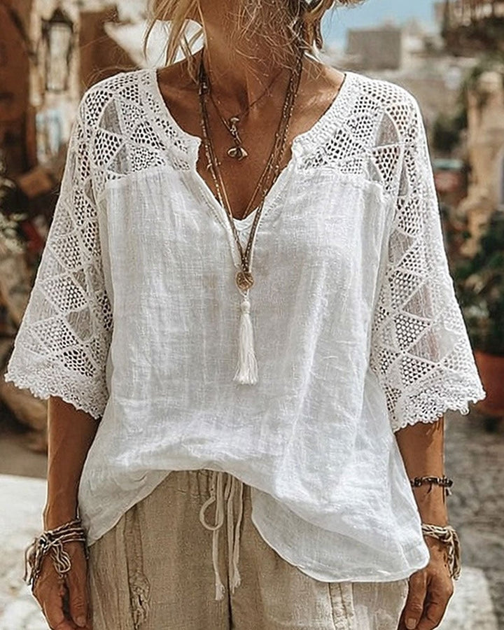 Effen blouse met V-hals en panelen