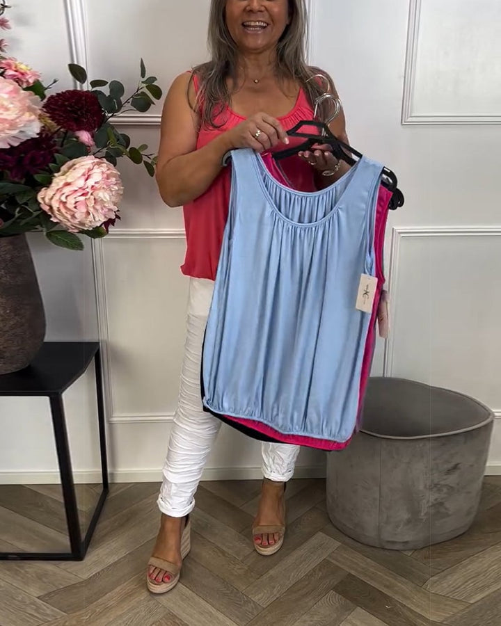 Mouwloze Effen Geplooide Tanktop
