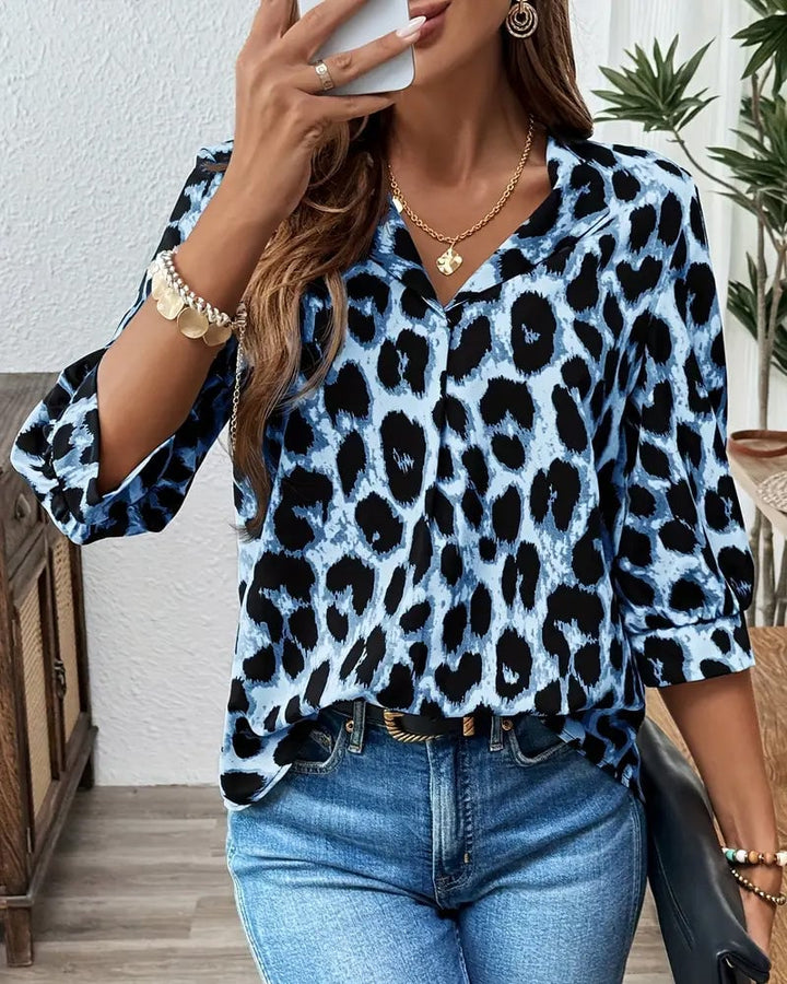 Losse Blouse met Luipaardprint en Halve Mouwen