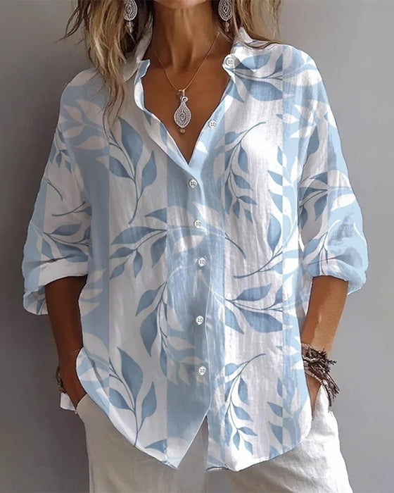 Lapelshirt met plantenbladprint