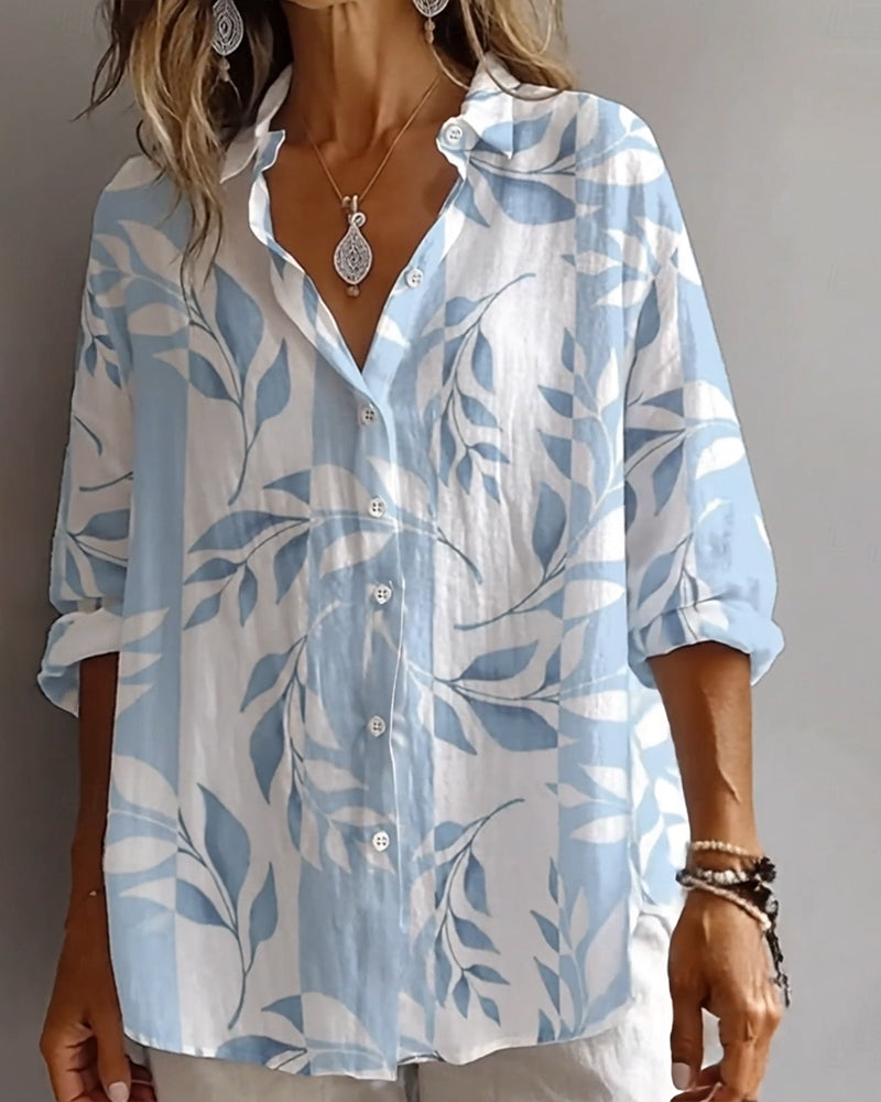 Lapelshirt met plantenbladprint