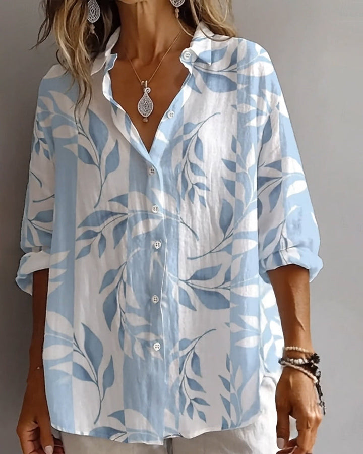 Lapelshirt met plantenbladprint