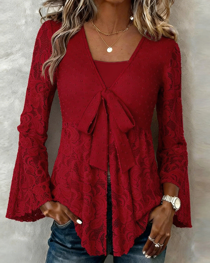 Effen V-hals blouse met klokmouwen