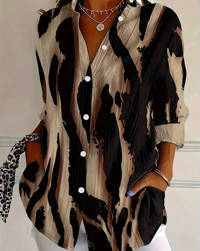 Blouse met opstaande kraag en onregelmatige print