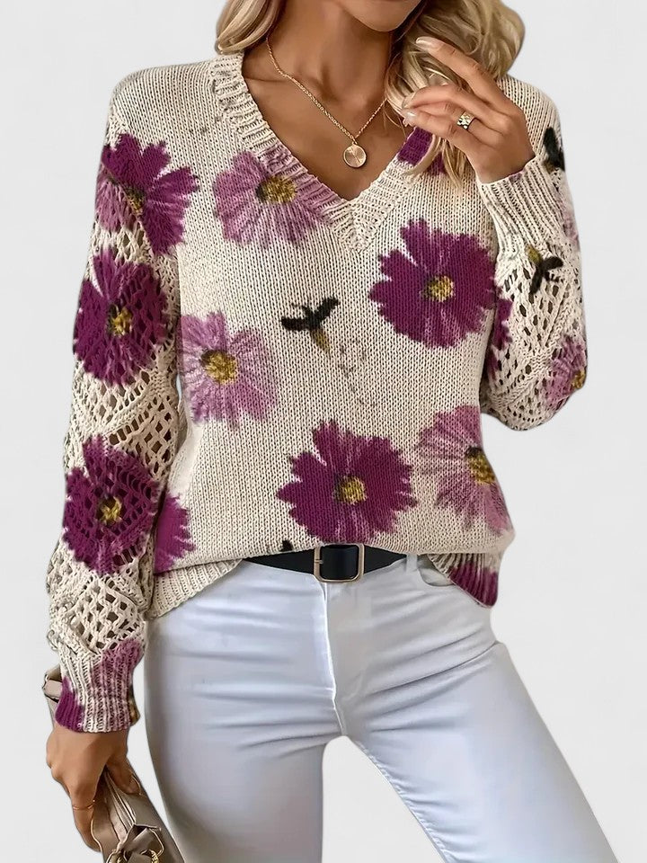 Elegante lichte sweater met bloemenprint