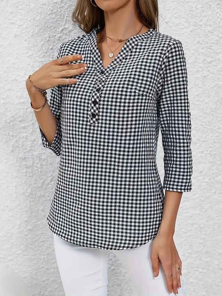 Elegante V-hals Ruitjesblouse