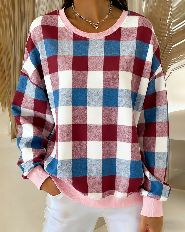 Ronde Hals Geruite Sweatshirt