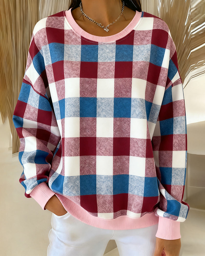 Ronde Hals Geruite Sweatshirt