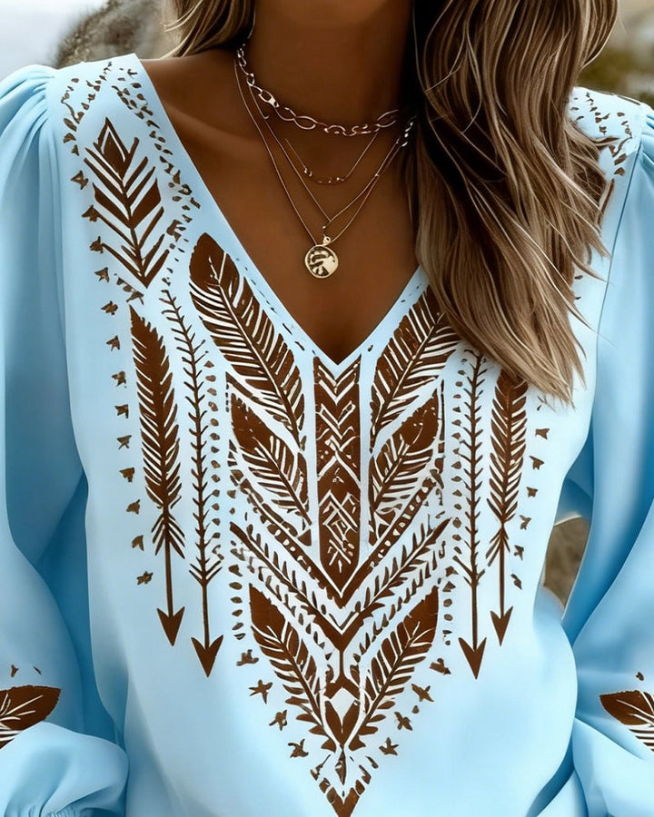 Pofmouw V-hals Losse Blouse