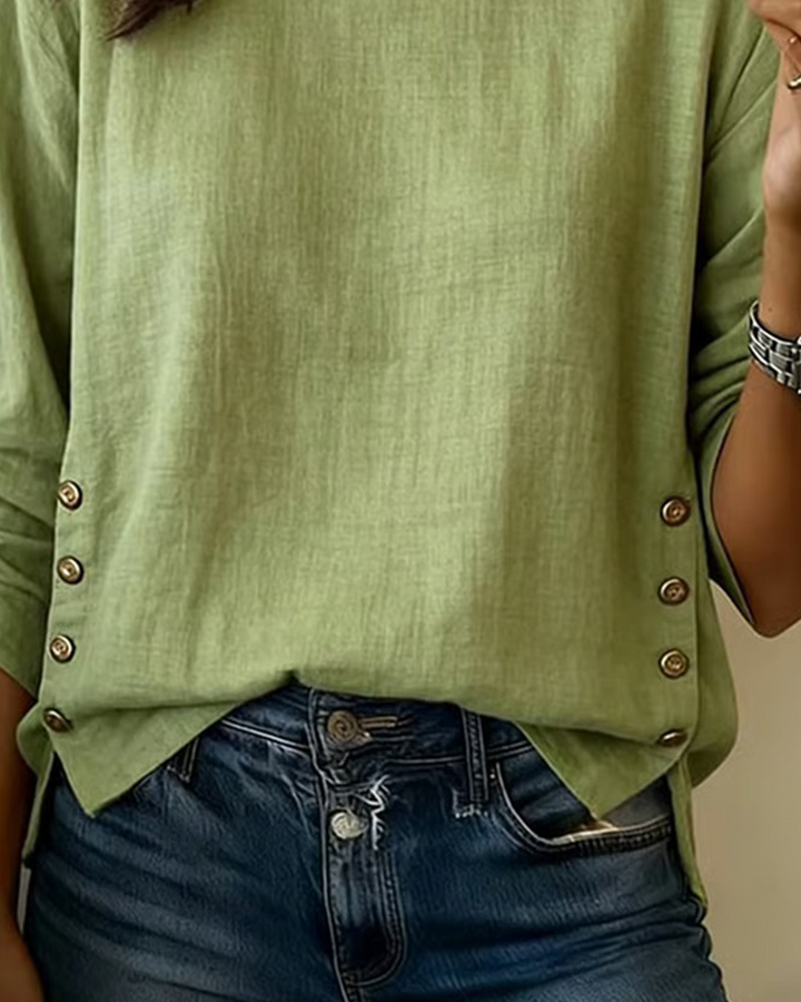 Casual Round Neck top met knoopdetail