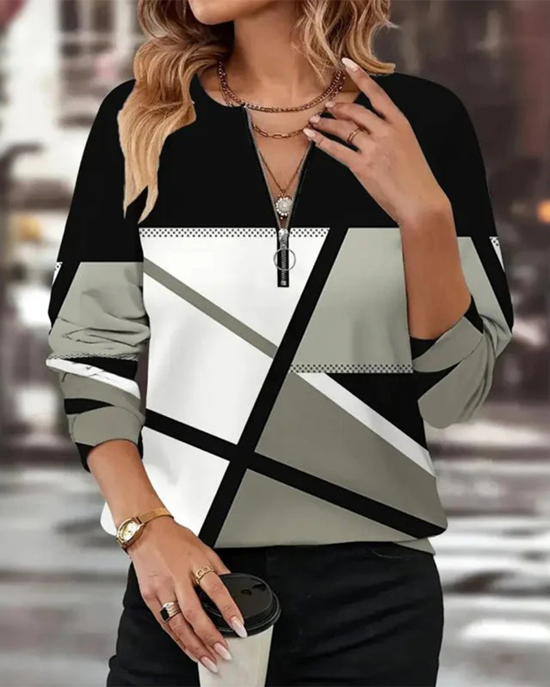 T-shirt met geometrisch patroon en rits