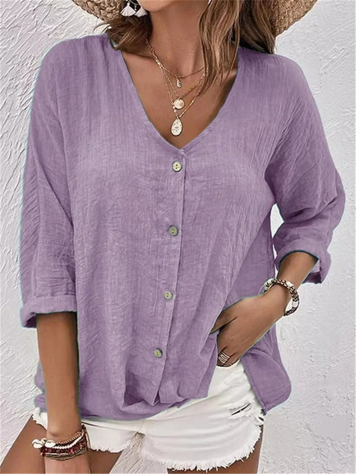 Moeiteloze V-hals button-up top